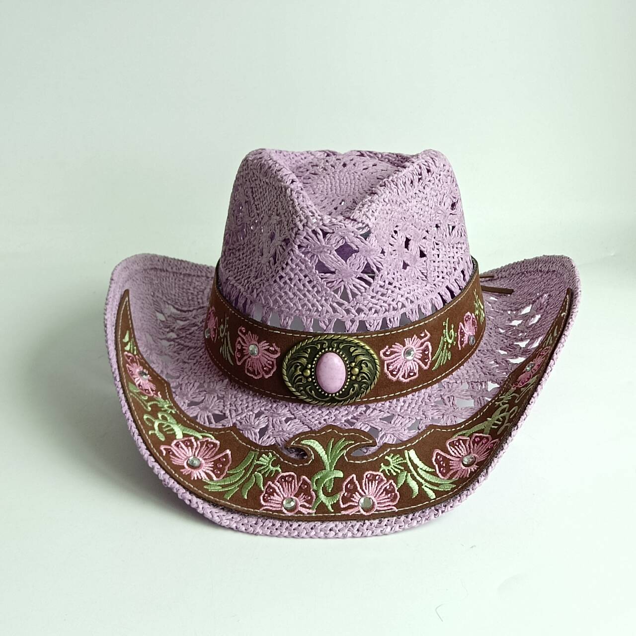 Cowboy Hat Straw - Topi Koboi Wanita Model Crochet Berongga